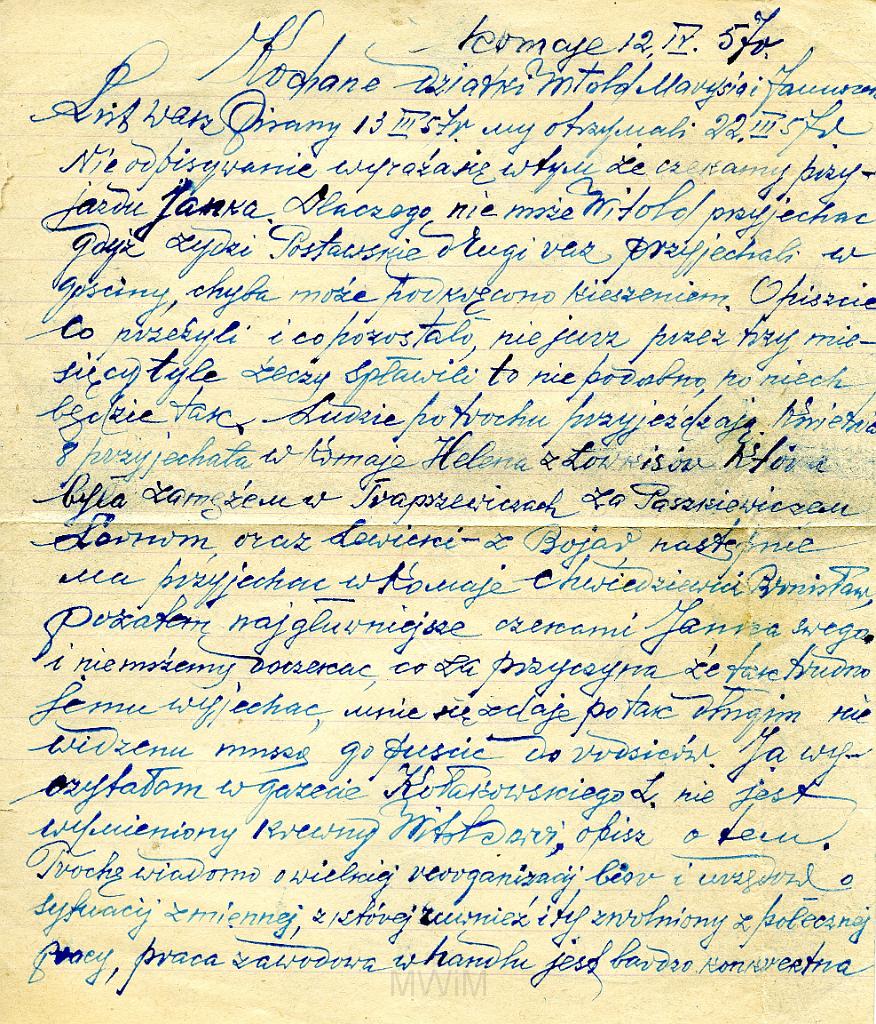 KKE 2270.jpg - Dok. List. Krzysztofa Bujko do rodziny Kołakowskich, Komaje, 12 IV 1957 r.